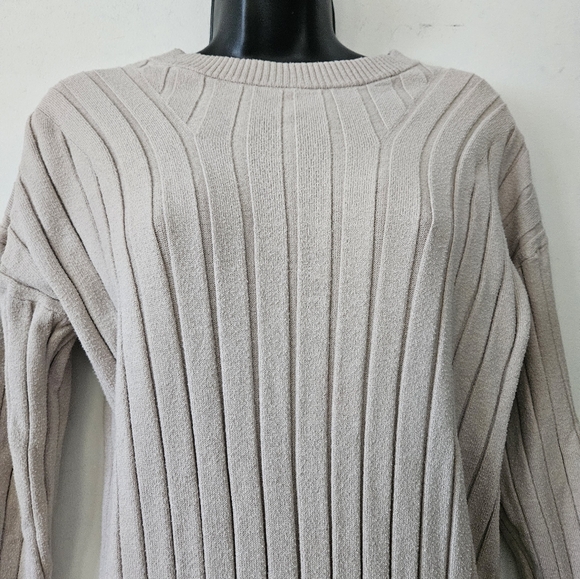 Saks Fifth Avenue Elegant Beige Ribbed Sweater Dress - Picture 2 of 6
